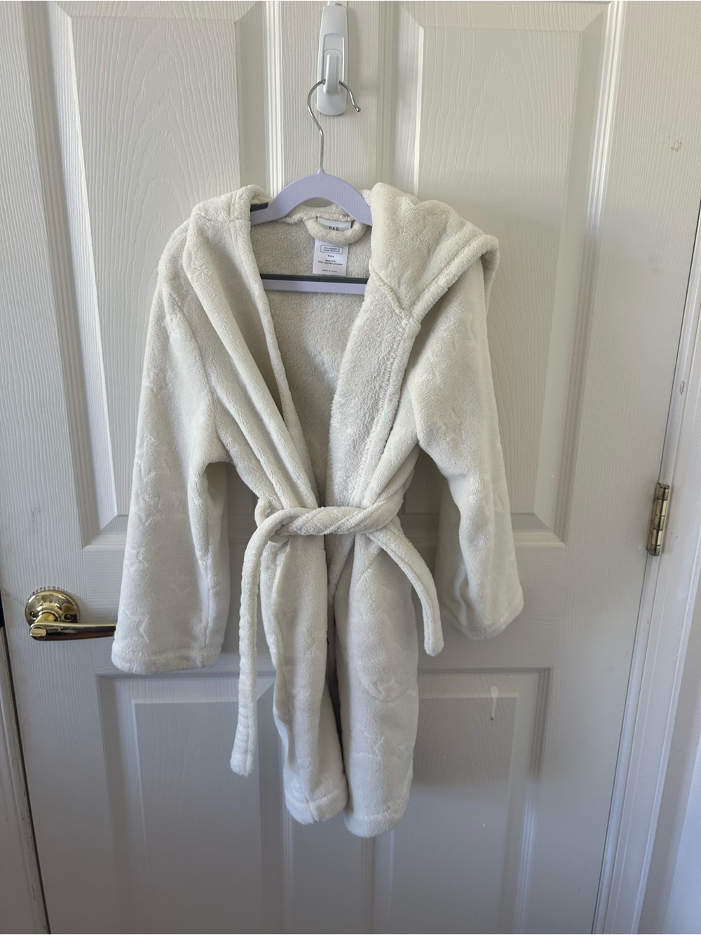 GAP Cream Hooded Plush Kids Robe with Tie - Size 8